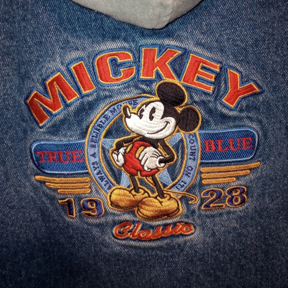 Vintage 90s Mickey Mouse Denim and Cream Varsity Jacket - Picture 4 of 16